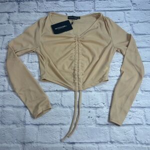 NWT. PrettyLittleThing Ribbed Tan Crop Top